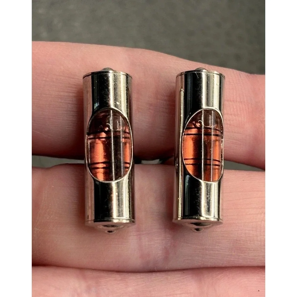 Pink Bubble Level Silver Tone Cylindrical Cufflinks Handyman